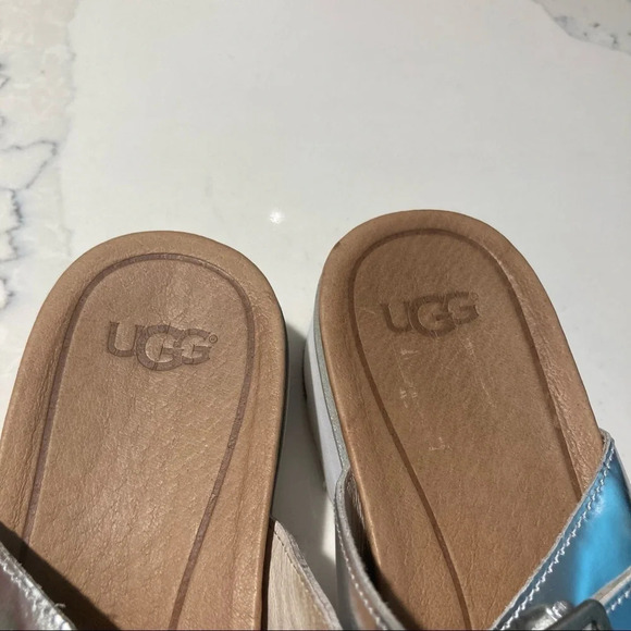 UGG  SZ 10 Ardyne Chunky Platform Silver Buckle Slip On Flip Flop Sandals - Picture 5 of 12